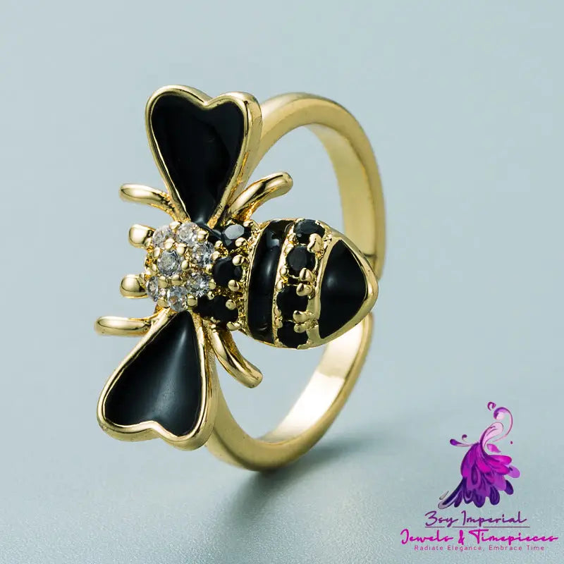 Copper Plated Real Gold Inlaid Zircon Bee Ring