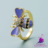 Copper Plated Real Gold Inlaid Zircon Bee Ring