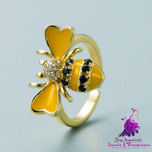 Copper Plated Real Gold Inlaid Zircon Bee Ring