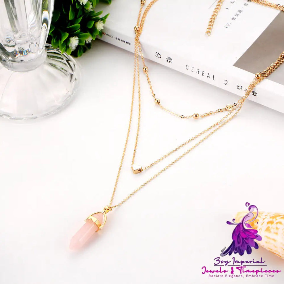 Fashion Copper Peach Heart Crystal Pendant Multi-layer