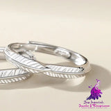 S925 Sterling Silver Leaf Feather Couple Ring