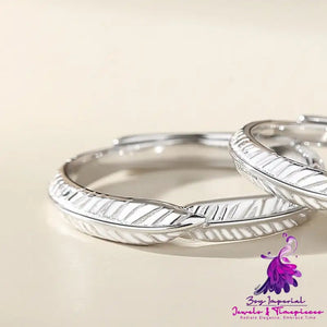 S925 Sterling Silver Leaf Feather Couple Ring