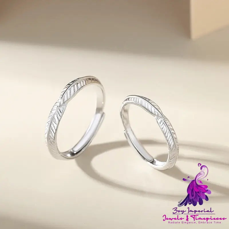 S925 Sterling Silver Leaf Feather Couple Ring