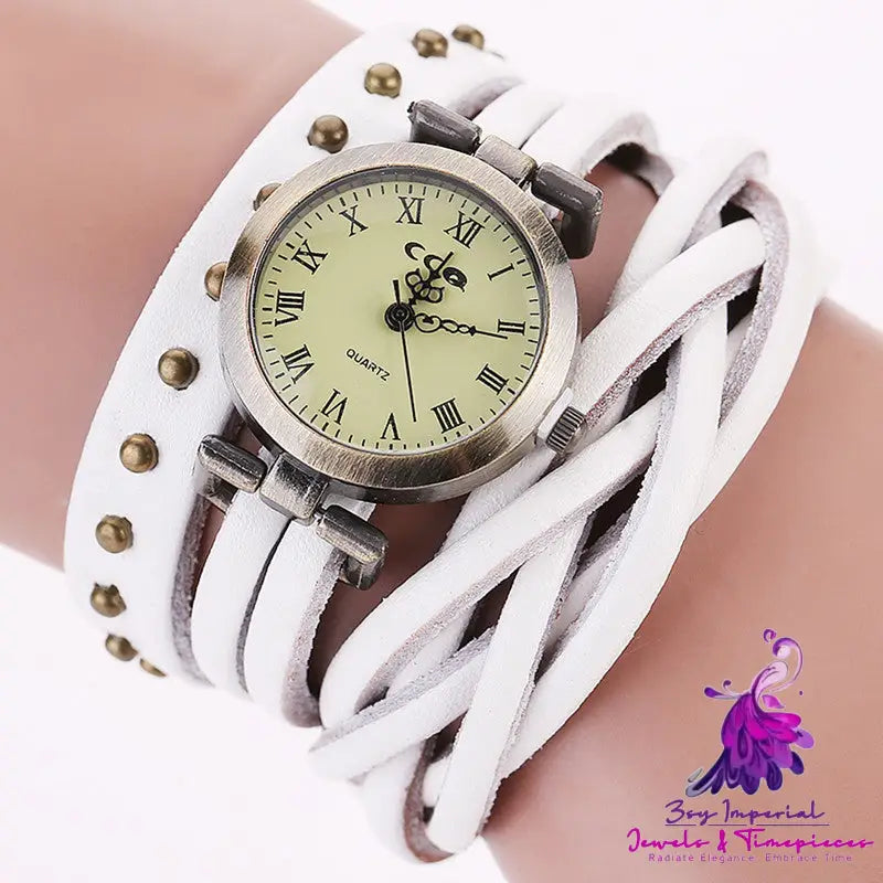 Personality Cowhide Dough-twist Retro Rivet Watch