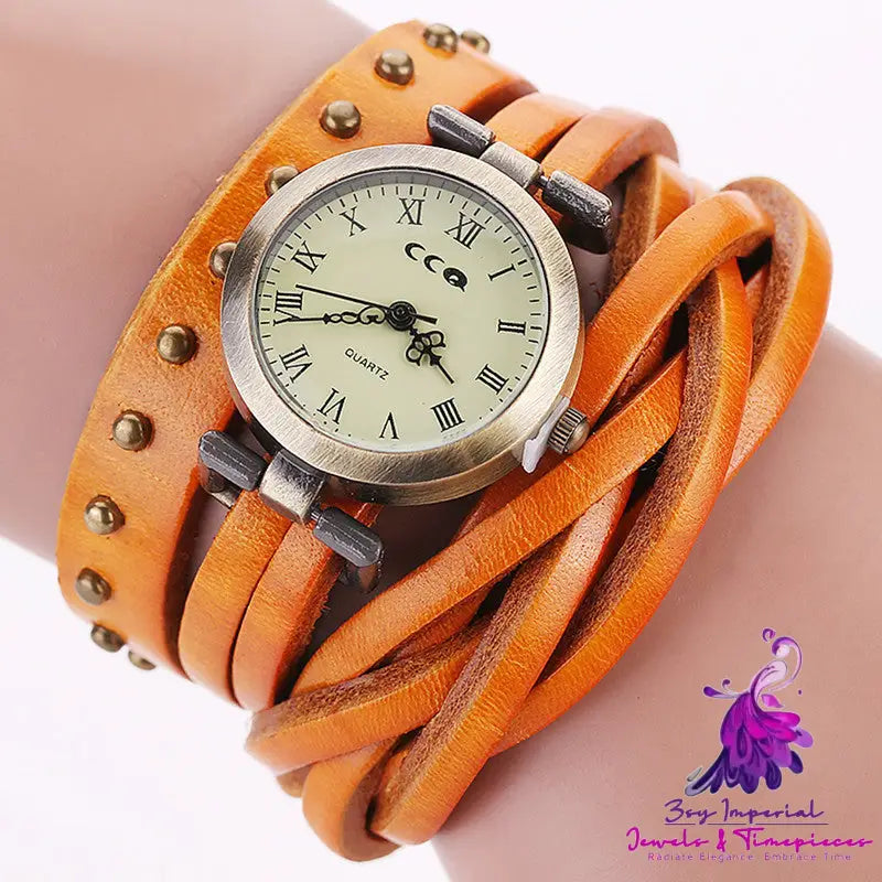 Personality Cowhide Dough-twist Retro Rivet Watch