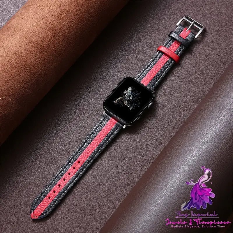 Flat Cowhide Leather Watch Wristband