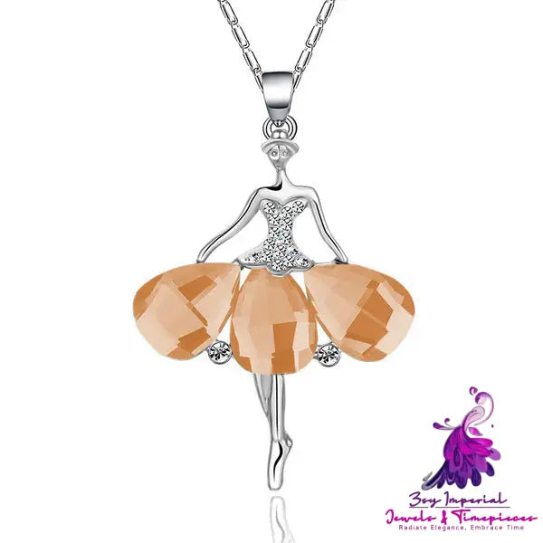 Creative Dancing Girl With Diamond Pendant Necklace