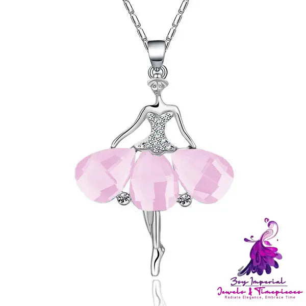 Creative Dancing Girl With Diamond Pendant Necklace