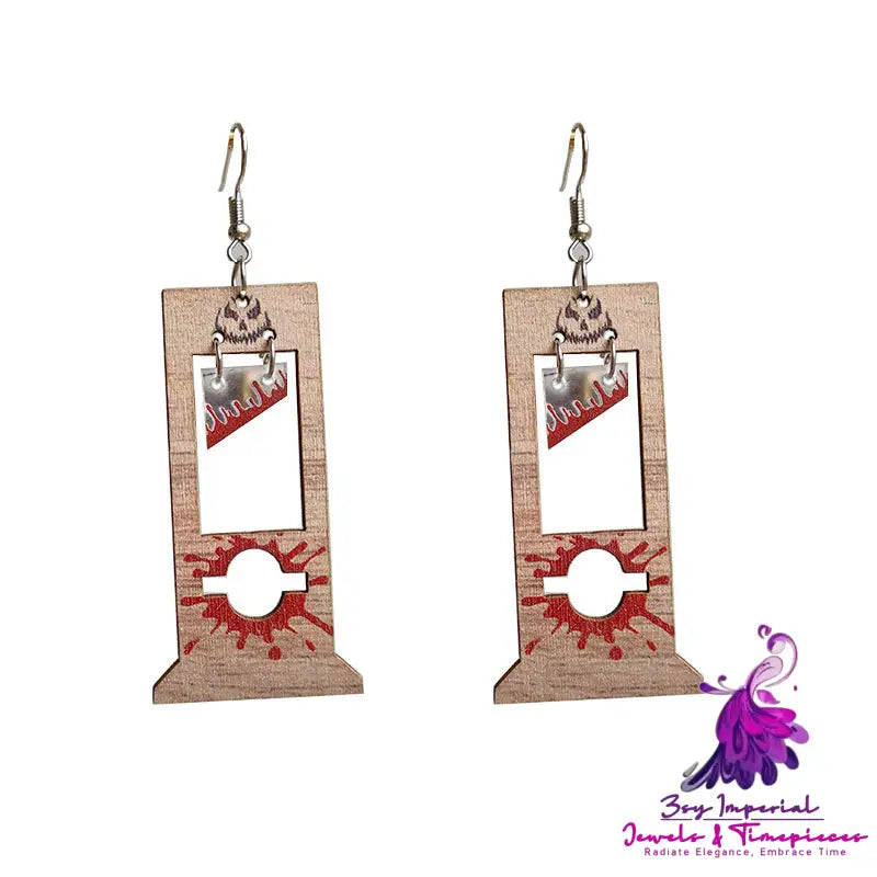 Guillotine Bloodstained Wood Earrings