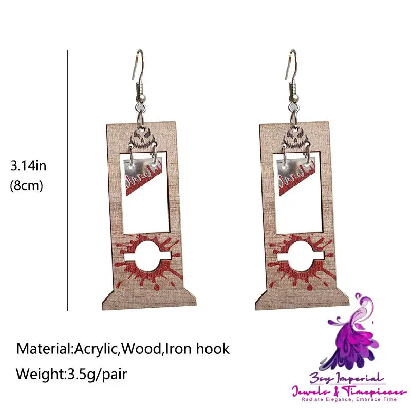 Guillotine Bloodstained Wood Earrings