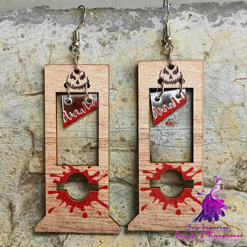 Guillotine Bloodstained Wood Earrings