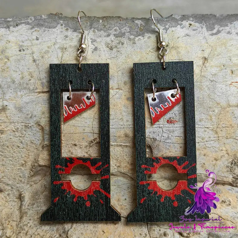 Guillotine Bloodstained Wood Earrings