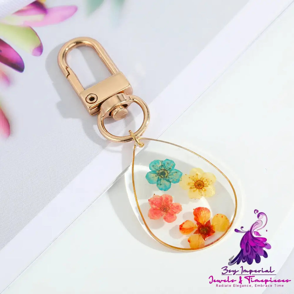 Dry Flower Keychain with Natural Pendant