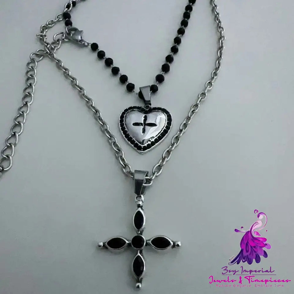 Distressed Heart Cross Necklace