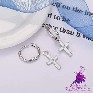 Frosty Silver Pin Set Fancy Diamond Cross Earrings