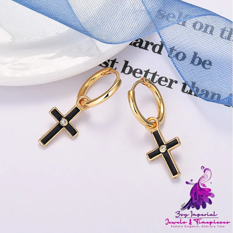 Frosty Silver Pin Set Fancy Diamond Cross Earrings