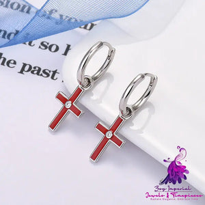 Frosty Silver Pin Set Fancy Diamond Cross Earrings