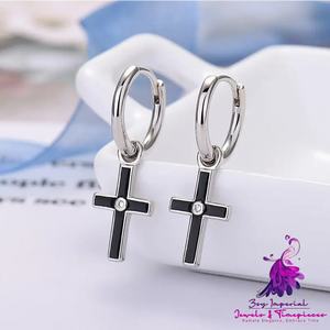 Frosty Silver Pin Set Fancy Diamond Cross Earrings