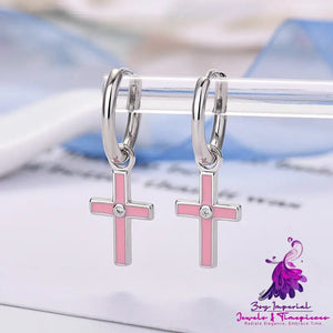 Frosty Silver Pin Set Fancy Diamond Cross Earrings