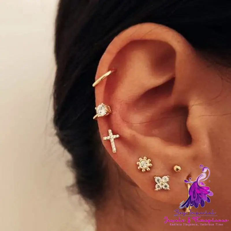 Cross Sun Lock Earrings Set