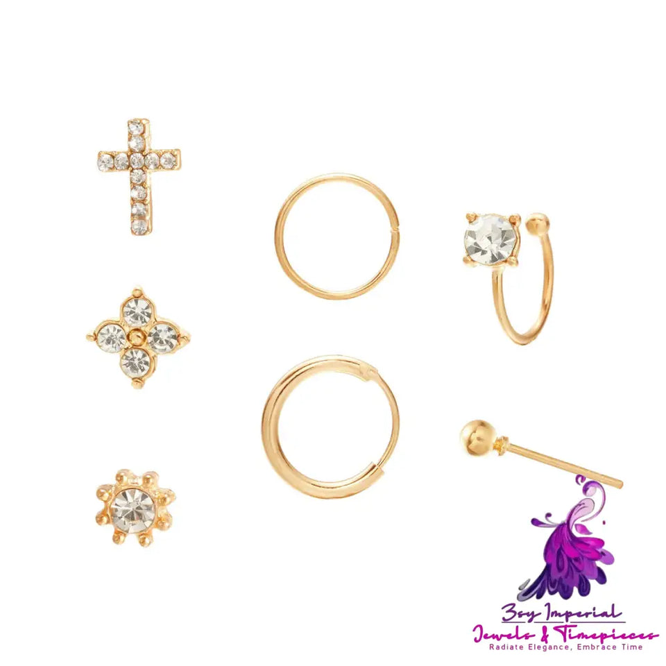 Cross Sun Lock Earrings Set