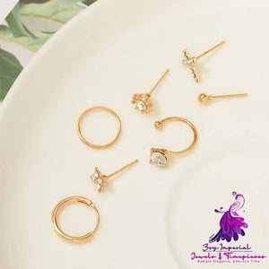 Cross Sun Lock Earrings Set