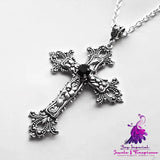 Fashion Flower Pattern Cross Necklace