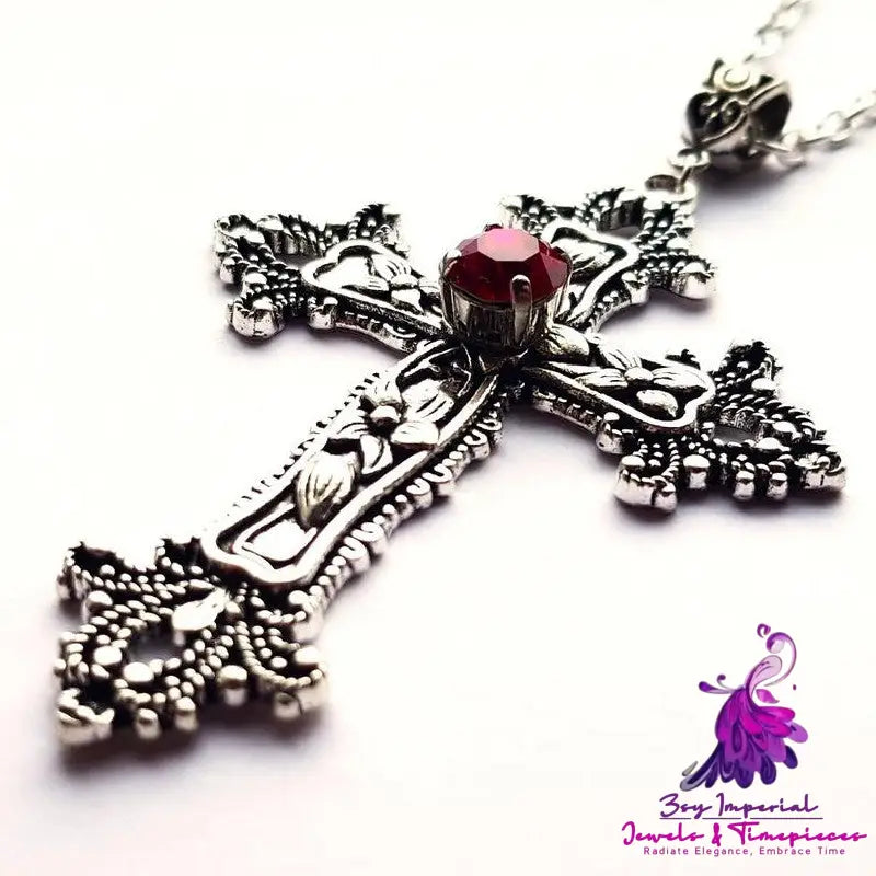 Fashion Flower Pattern Cross Necklace