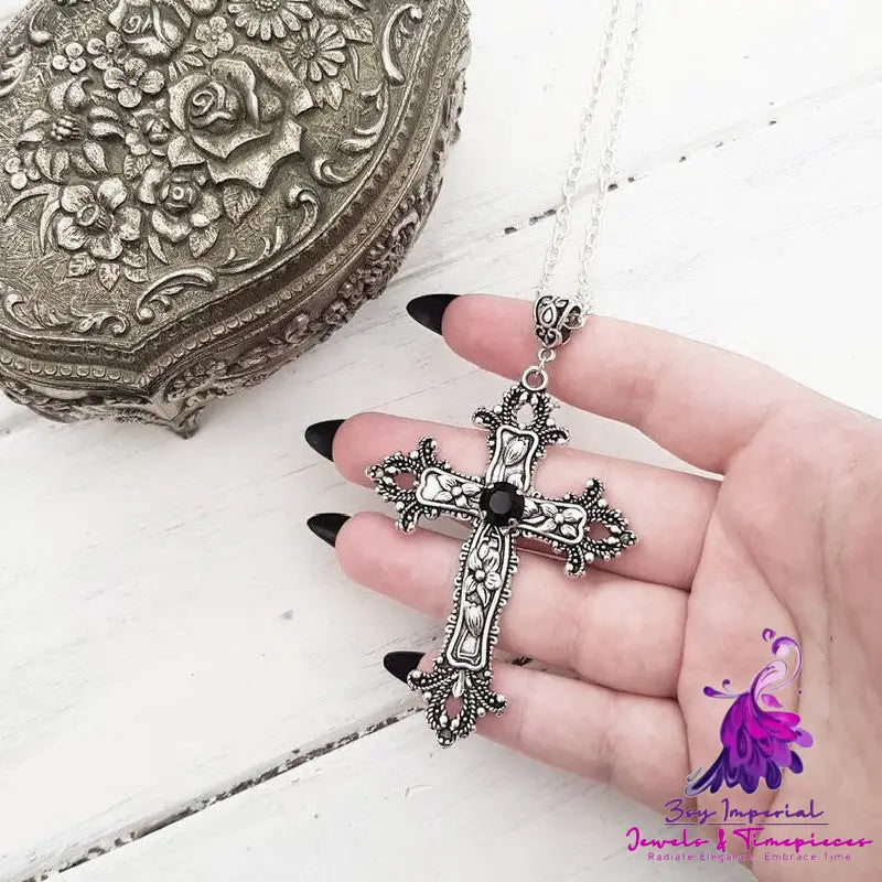 Fashion Flower Pattern Cross Necklace