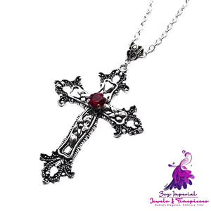 Fashion Flower Pattern Cross Necklace