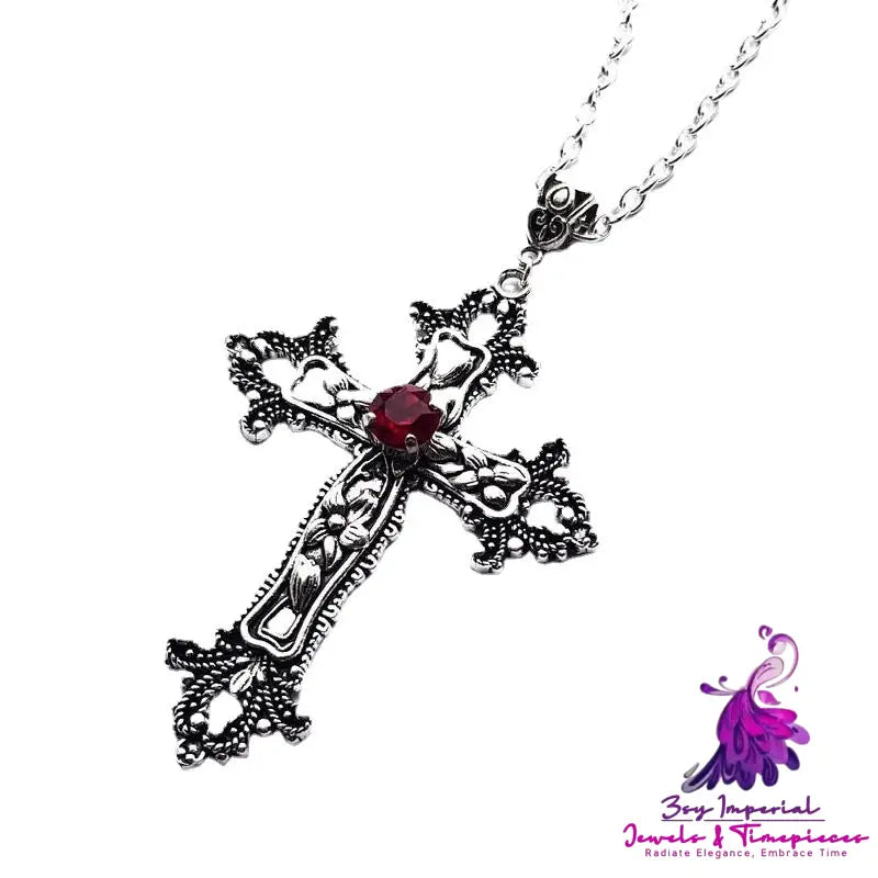 Fashion Flower Pattern Cross Necklace