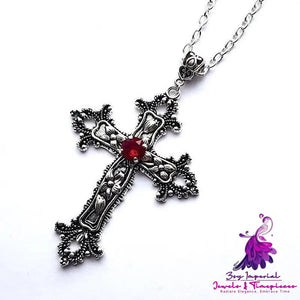 Fashion Flower Pattern Cross Necklace