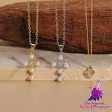 Fashion Cross Zircon Pearl Necklace