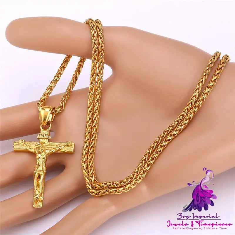 Cross Necklace For Men With Flower Basket 60cm Keel Chain