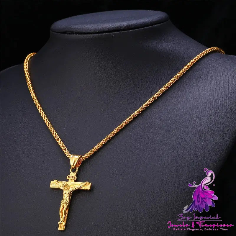 Cross Necklace For Men With Flower Basket 60cm Keel Chain