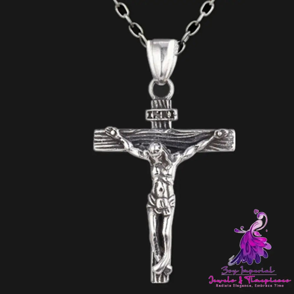 Cross Necklace For Men With Flower Basket 60cm Keel Chain