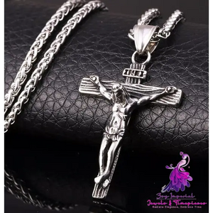 Cross Necklace For Men With Flower Basket 60cm Keel Chain