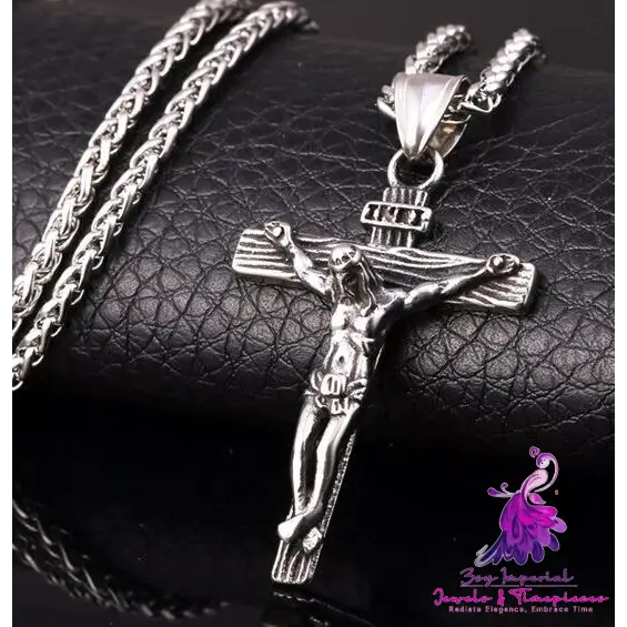 Cross Necklace For Men With Flower Basket 60cm Keel Chain