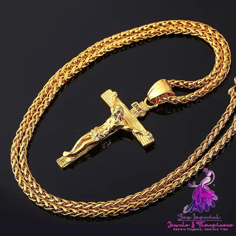 Cross Necklace For Men With Flower Basket 60cm Keel Chain