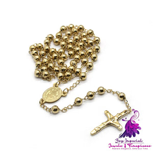 Rosary Necklace Cross Gold And Silver