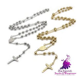 Rosary Necklace Cross Gold And Silver