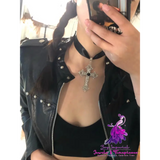 Punk Gothic Cross Ribbon Necklace