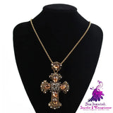 Retro Noble Cross Inlaid Gem Necklace