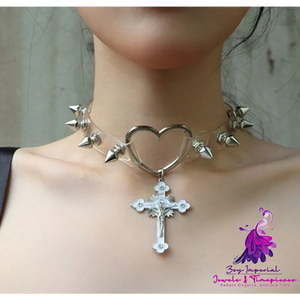 Leather Punk Thorn Cross Collar