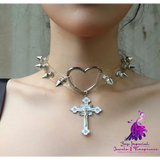 Leather Punk Thorn Cross Collar