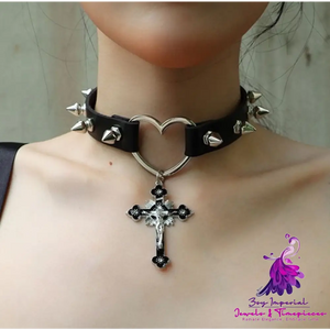 Leather Punk Thorn Cross Collar