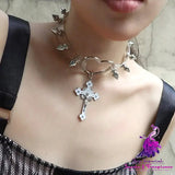 Leather Punk Thorn Cross Collar