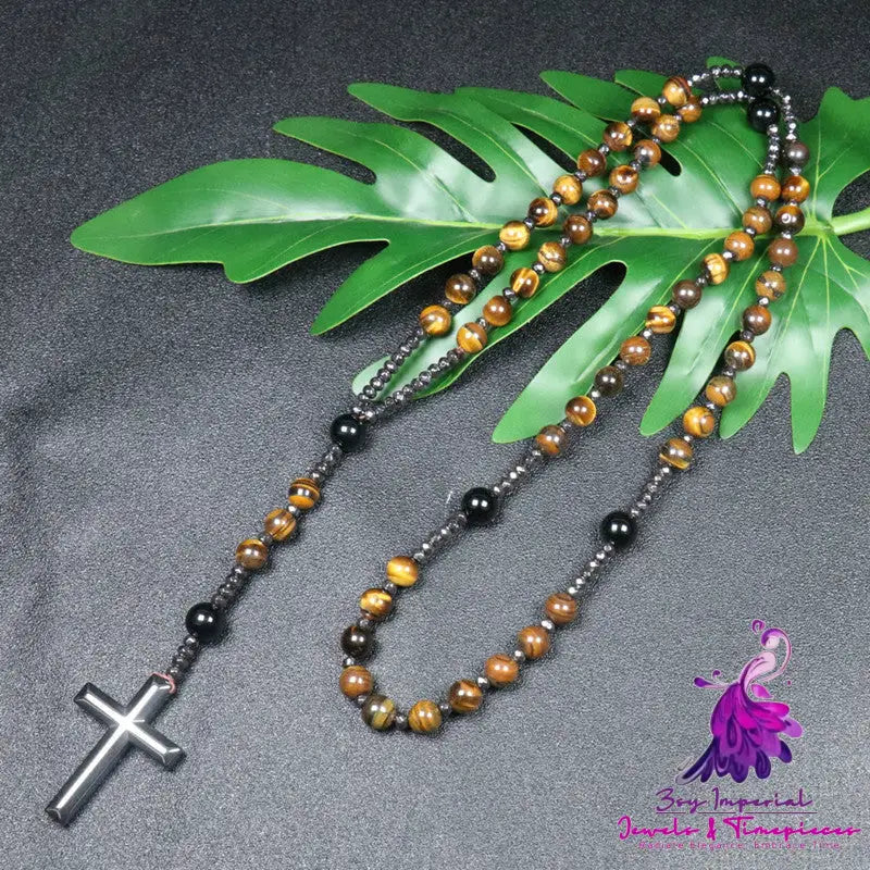 Natural Stone Cross Pendant Necklace