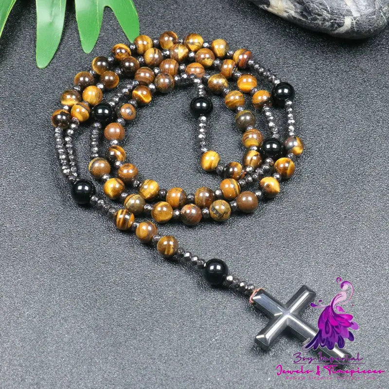 Natural Stone Cross Pendant Necklace