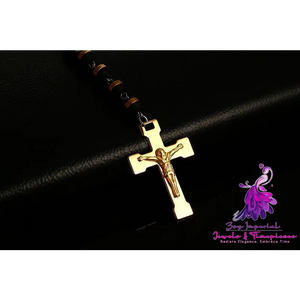 8MM Stainless Steel Silicone Cross Necklace Gold